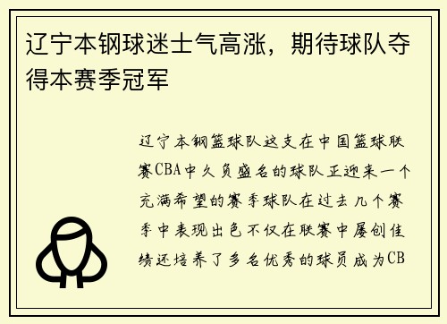 辽宁本钢球迷士气高涨，期待球队夺得本赛季冠军